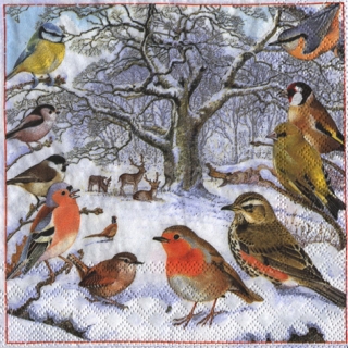 UBROUSEK 33 x 33 cm - PTÁČCI V ZIMĚ